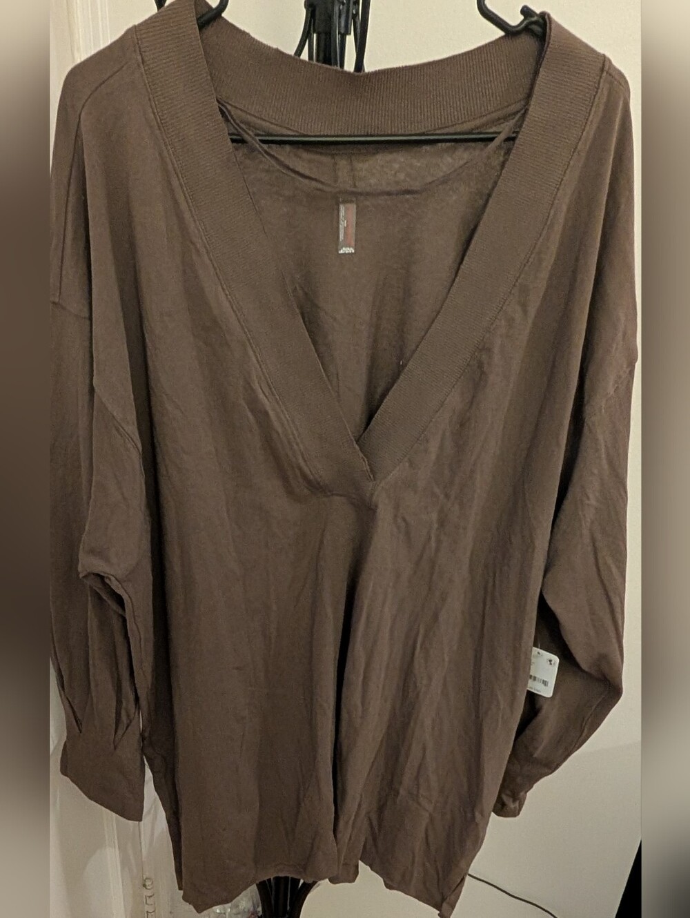 Free People Brown V-Neck Long Sleeve Top Size Medium